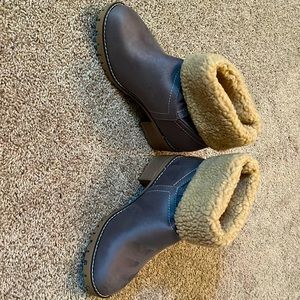 Suede chunky mid heel round toe winter snow ankle booties